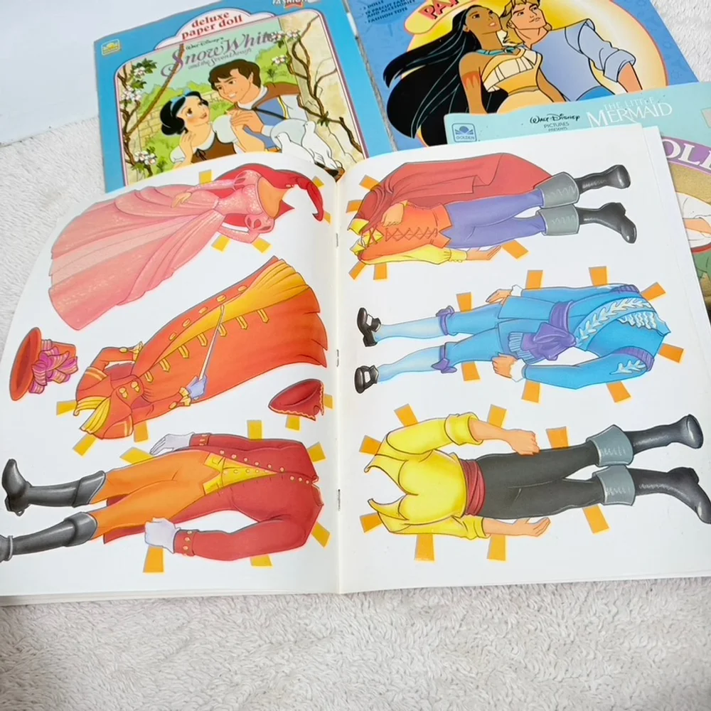 6 Golden Book Disney Movie PaperDolls: Snow White/Pocahontas/Mermaid+ Complete